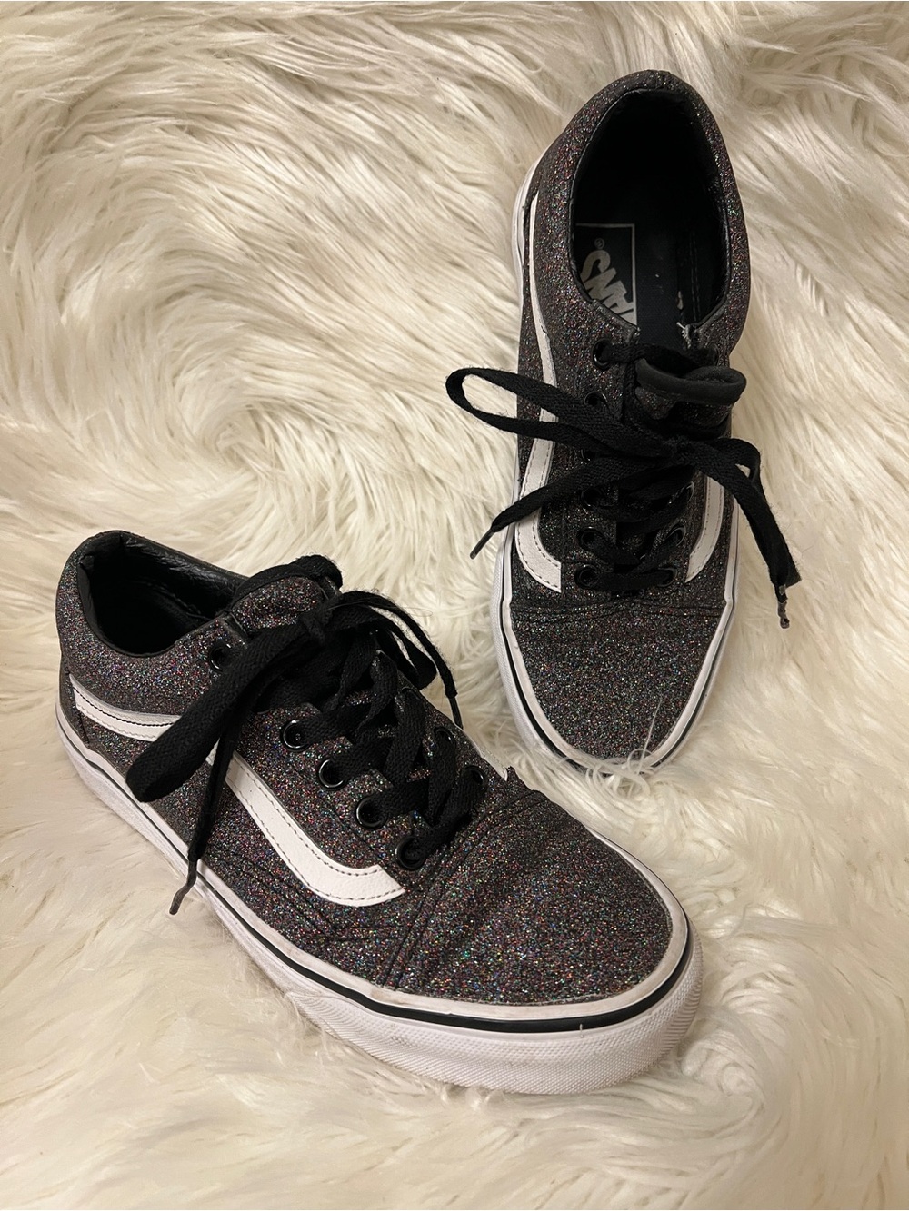 Unisex Vans Glitter Old Skool Sneakers - Black with Multicolor Sparkle EU 36